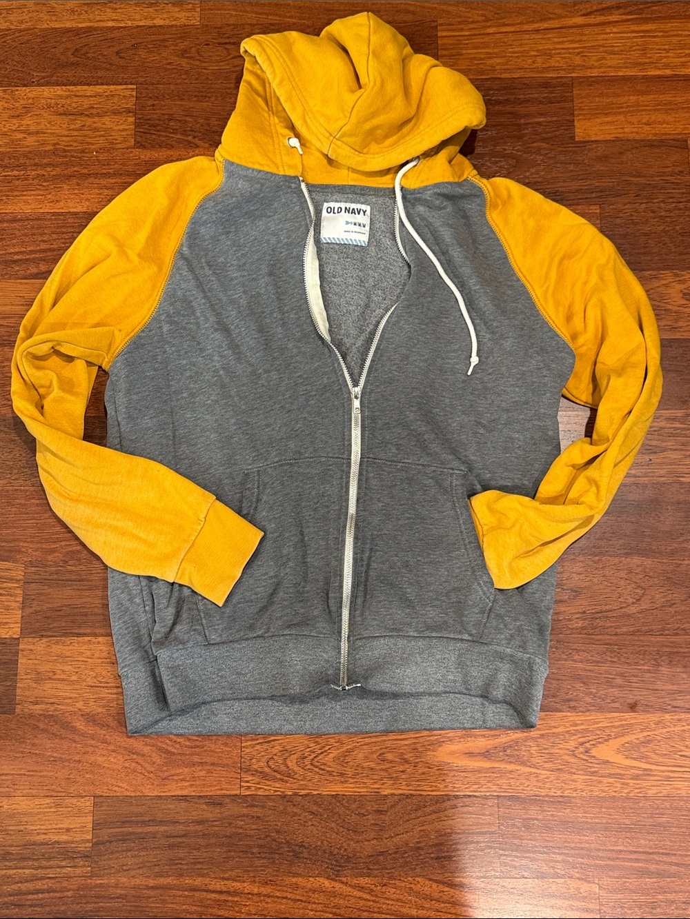 Old Navy Gray and Mustard Yellow Two-Tone Zip-Up Hoodie (M)